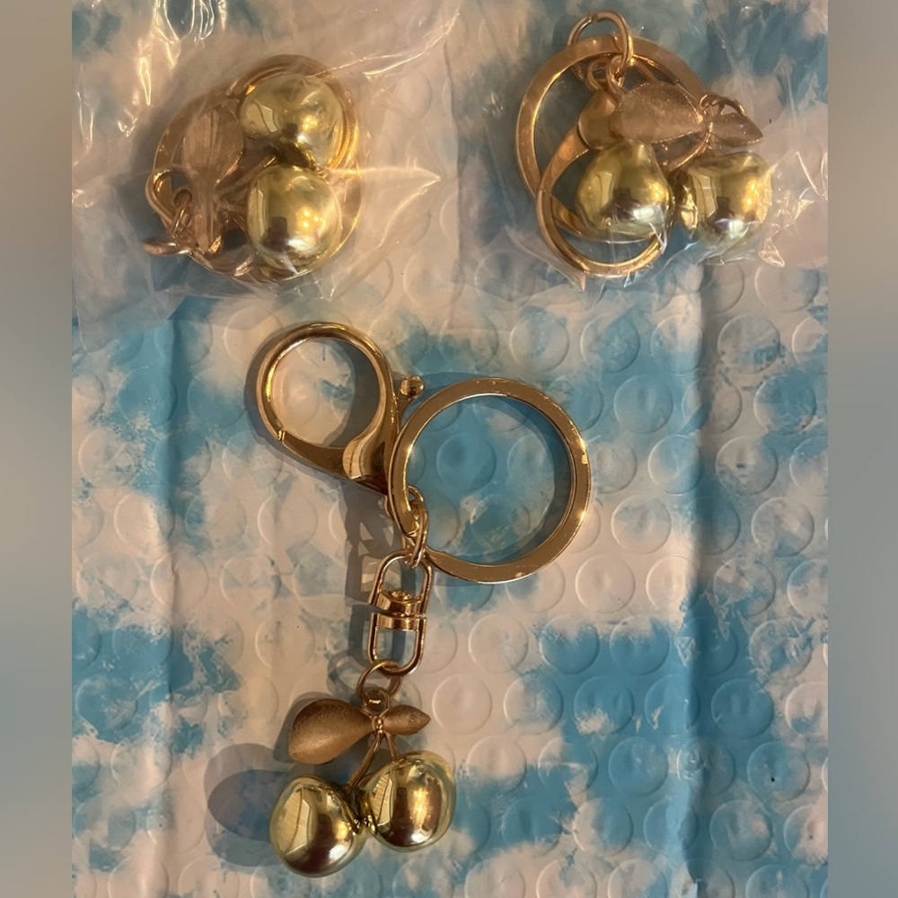 QTY 3 Gold Cherry Keychain Bag Charm Jewelry Accessories NEW - Picture 2 of 5